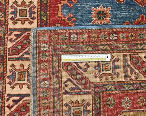13 Feet Blue Red Kazak Afghan Hand Knotted Wool Runner Rug